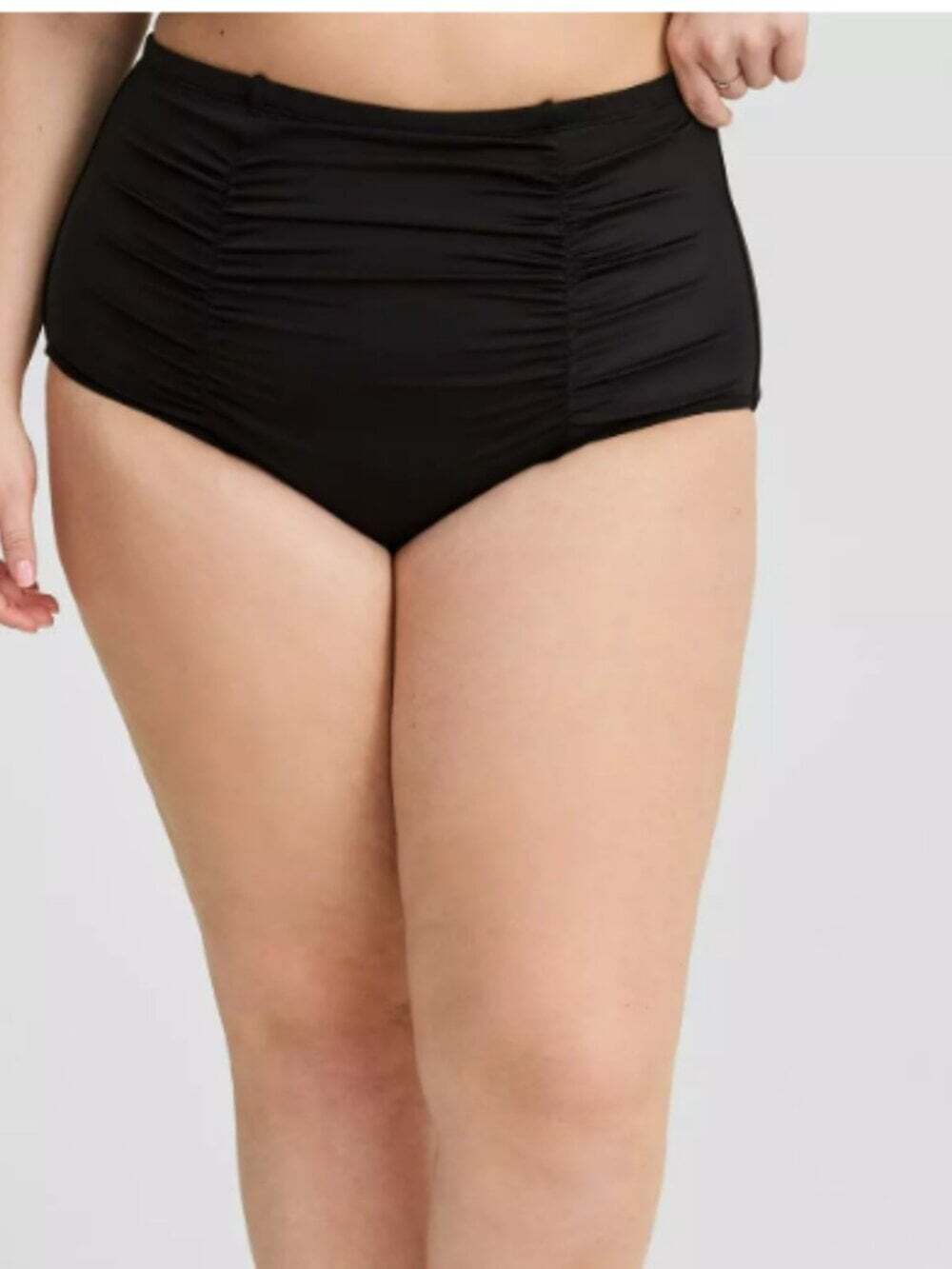 Torrid High Rise Ruched Swim Bottom Cheeky Black Plus Size 2X Tummy Control